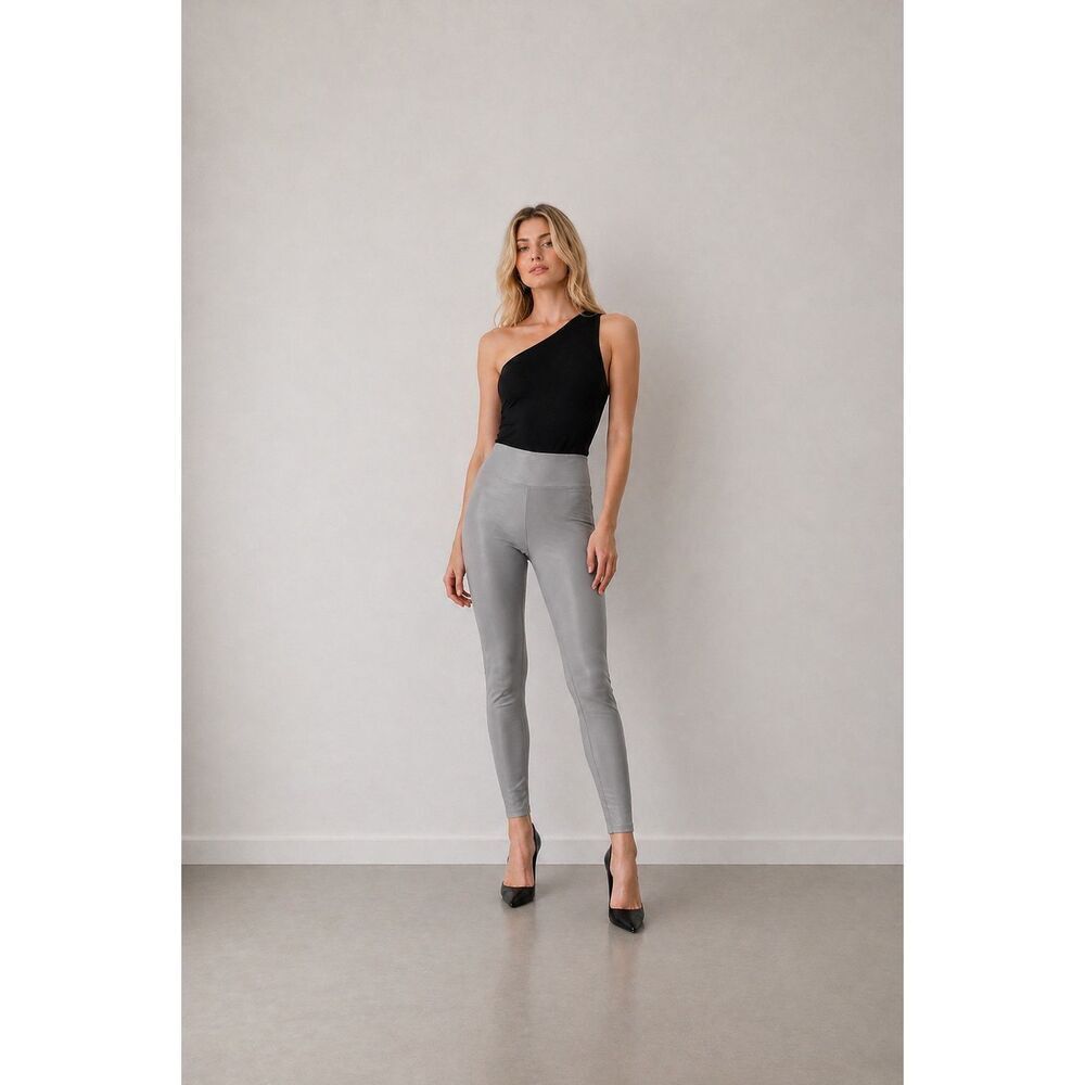 NWT Wolford Edie Forming Leggings Mid Grey Vegan Leather High Waist Slim Fit EU